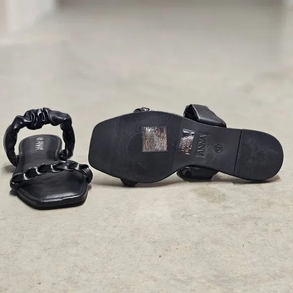 Black Square-Toe Sandals With Braided Strap & Ruched Detail - Picture 5 of 6